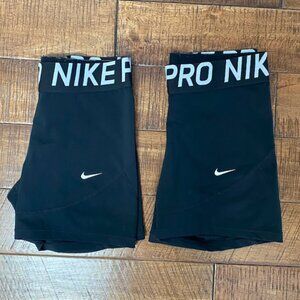Two Pair Nike Pro 5" Dri-FIT Compression Shorts, Size L, Black